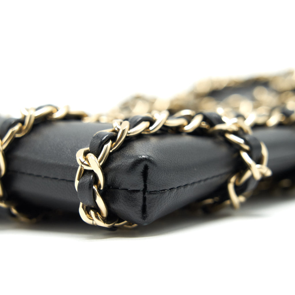 Chanel Gold Clutch O Chain Phone Holder black