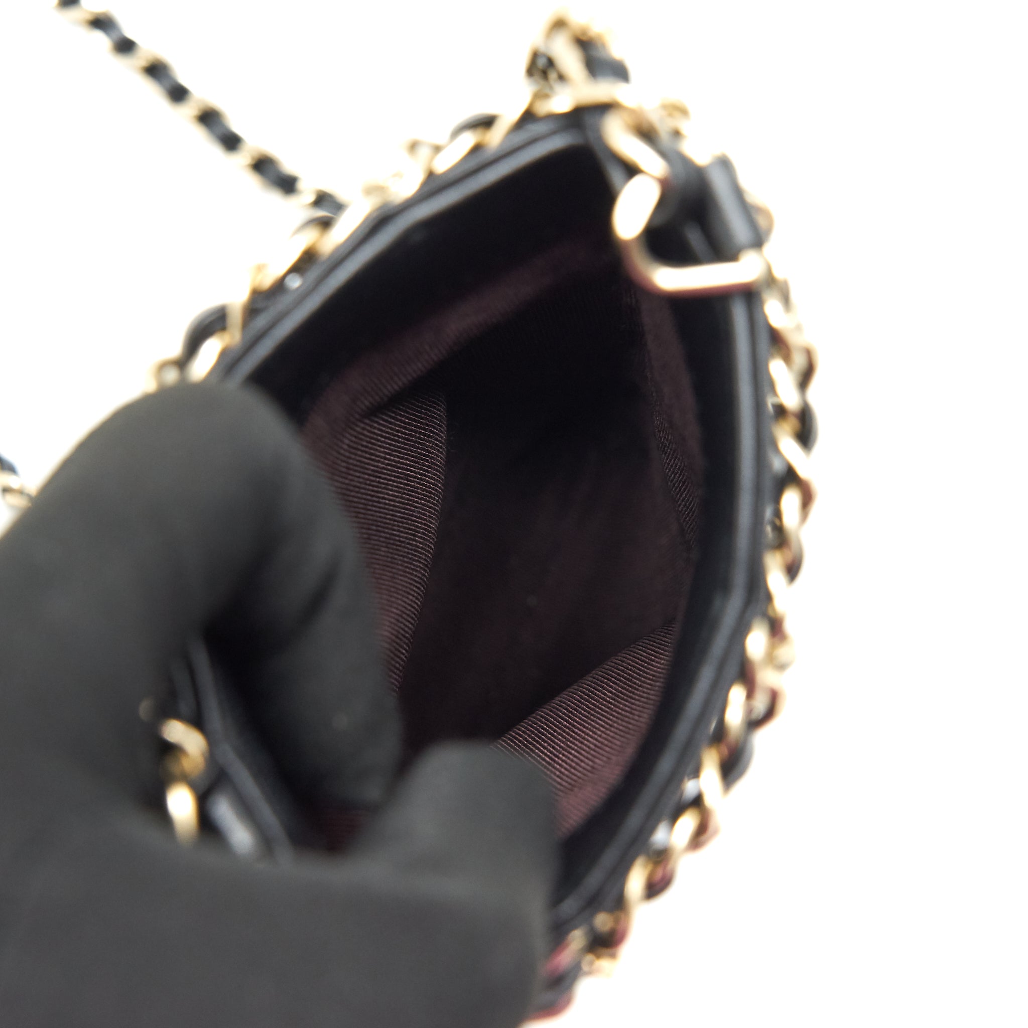 Chanel Gold Clutch O Chain Phone Holder black