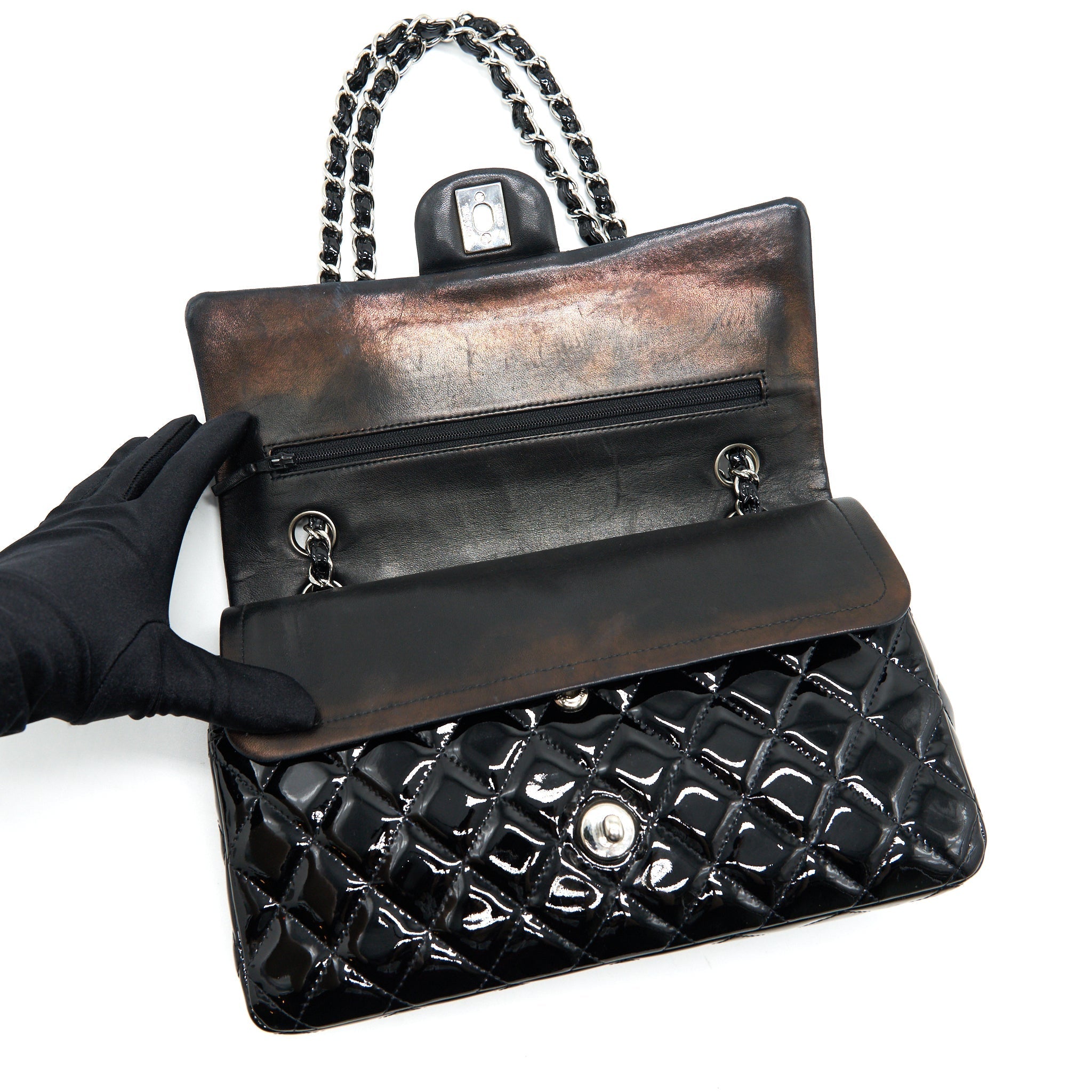 Chanel Patent Leather Medium Classic Double Flap bag Black