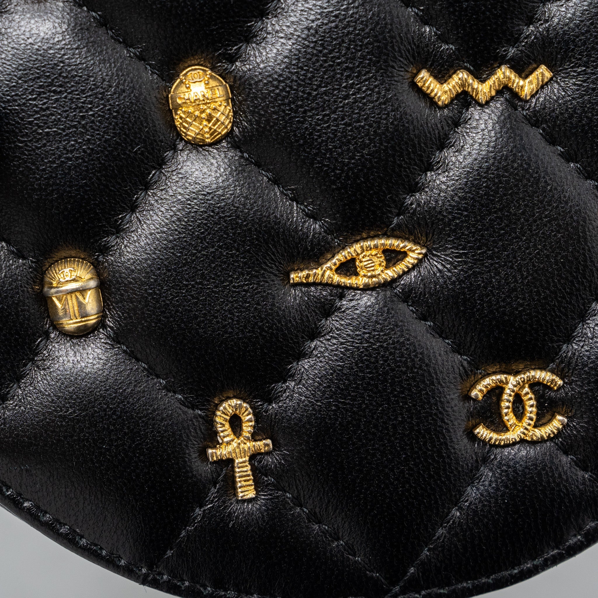 Chanel Limited Edition Charm Round Clutch With Chain Lambskin Black