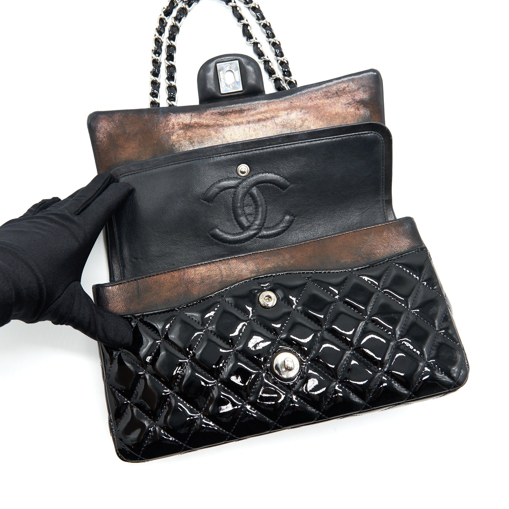 Chanel Patent Leather Medium Classic Double Flap bag Black