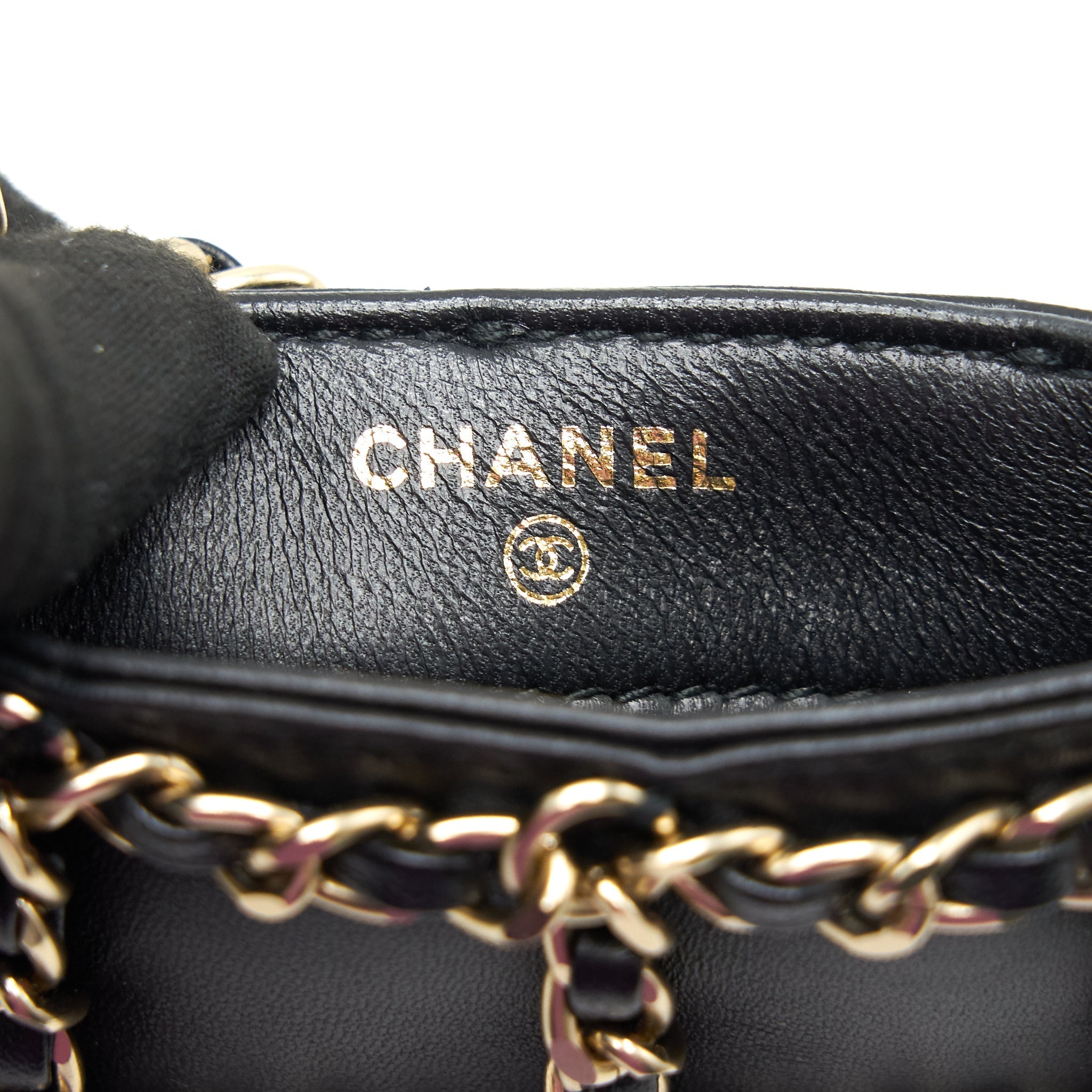 Chanel Gold Clutch O Chain Phone Holder black