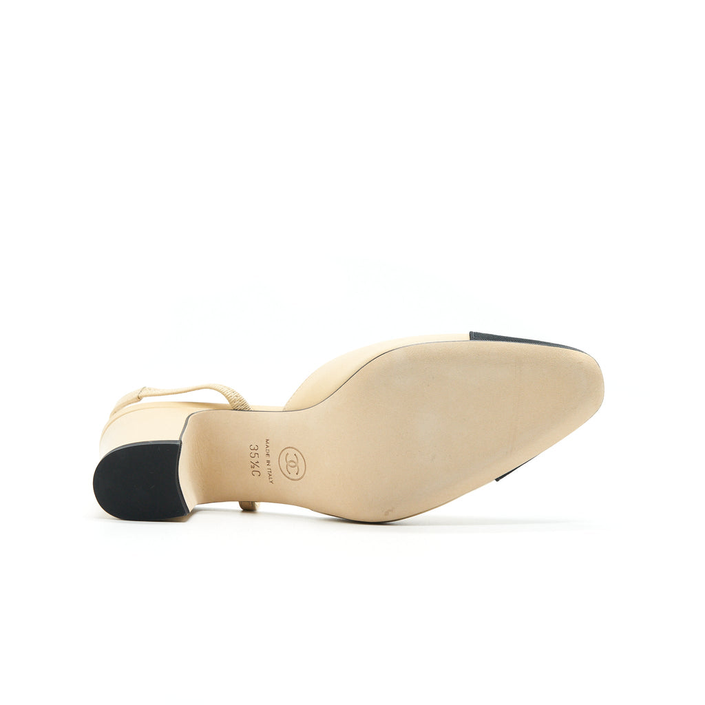 Chanel Sling Back Beige/ Black size 35.5