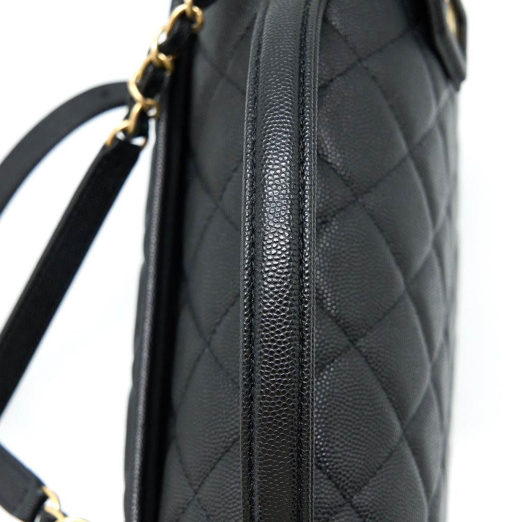 Chanel 22K Large Backpack Caviar Black Brushed  (Microchip)