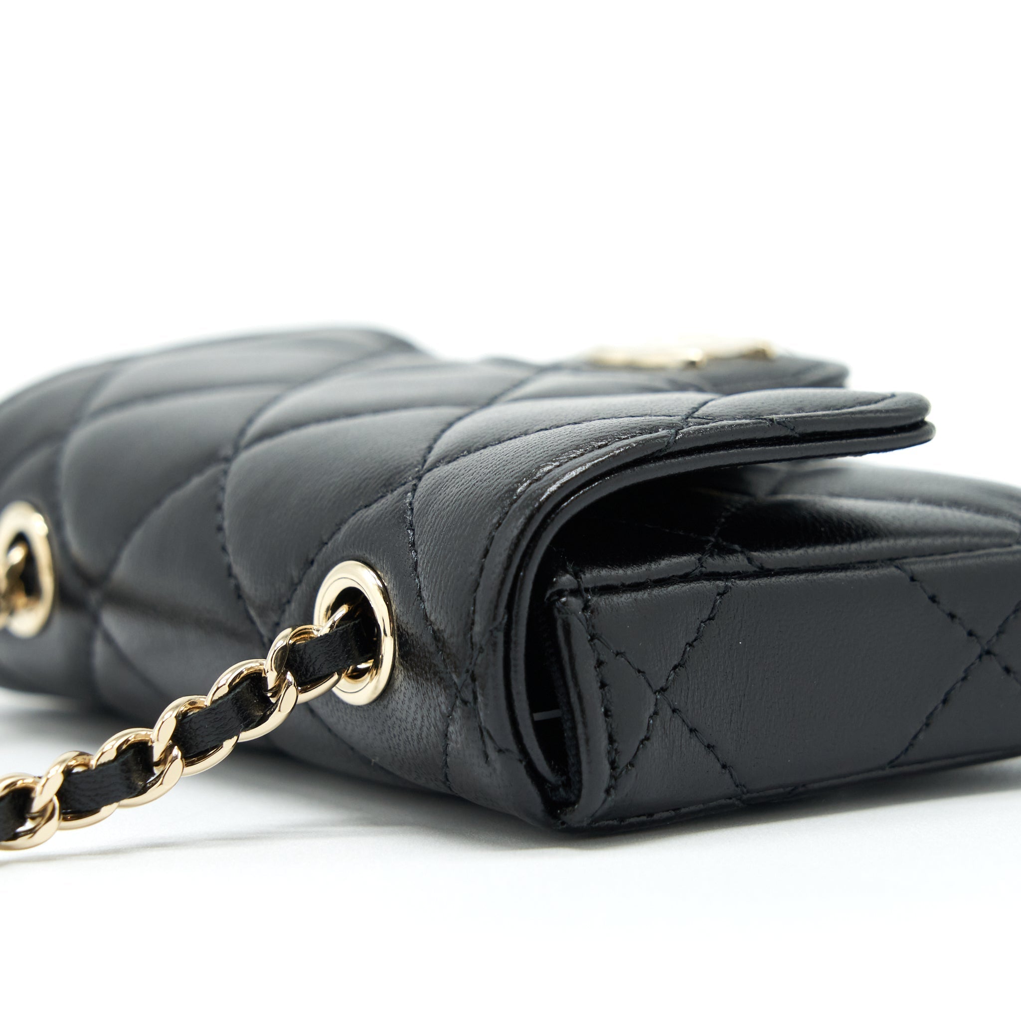 Chanel Mini Flap Belt Bag With Ribbon Lambskin Black L