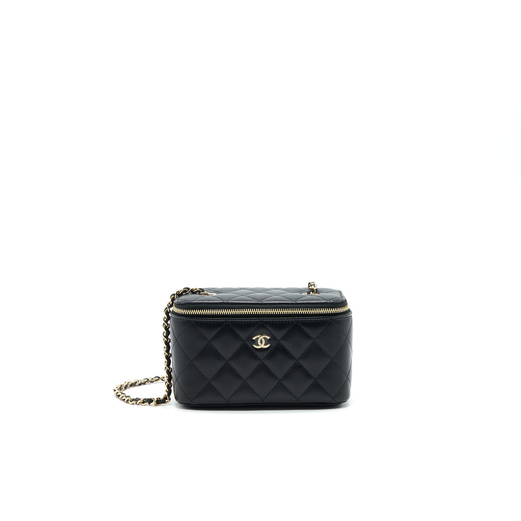 Chanel Long Vanity With Chain Lambskin Black L