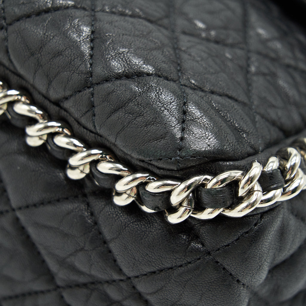 Chanel Quilted Leather With Chain Shoulder Bag XL Black