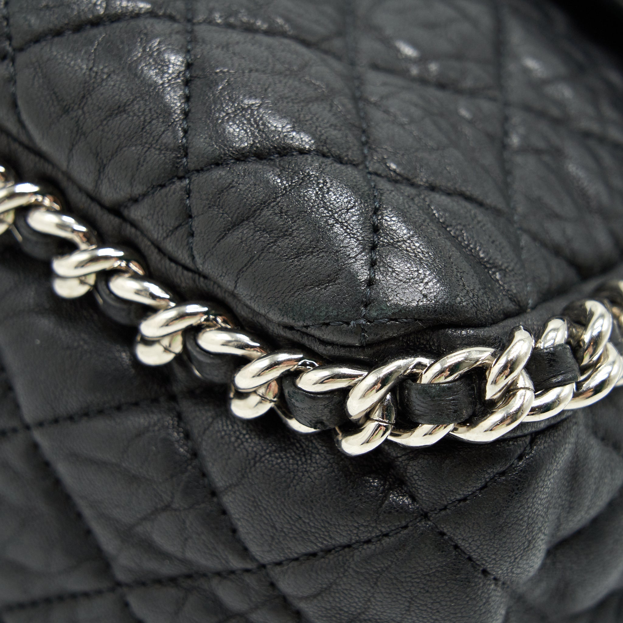 Chanel Quilted Leather With Chain Shoulder Bag XL Black