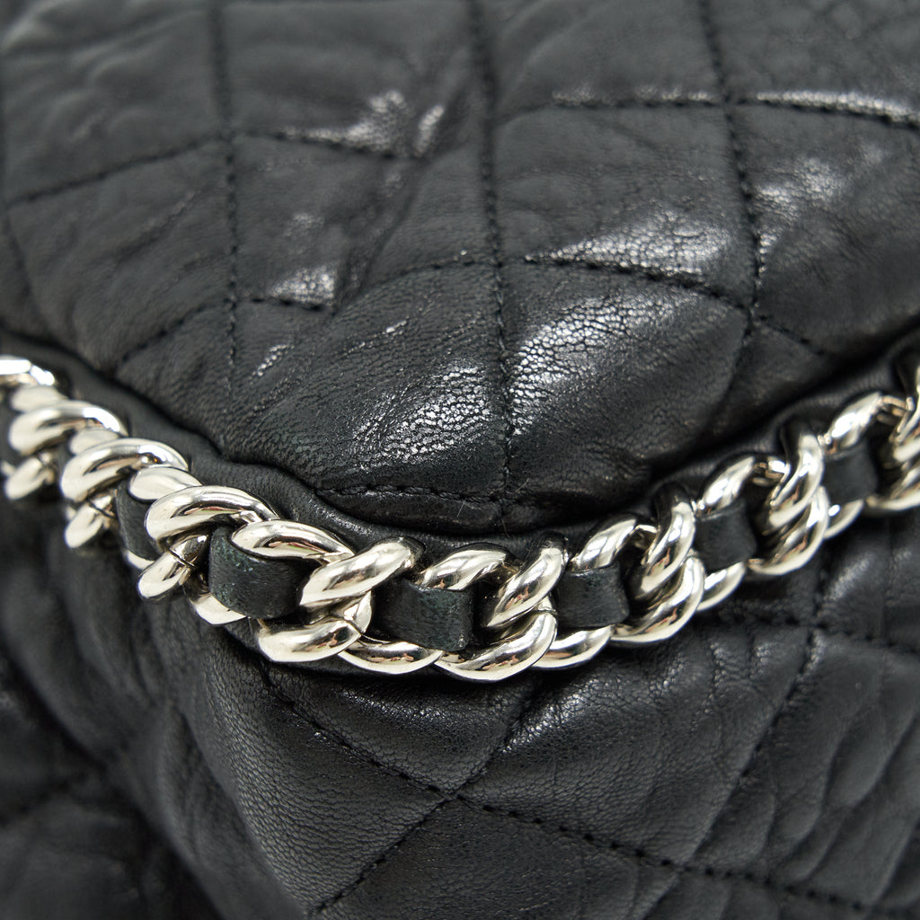 Chanel Quilted Leather With Chain Shoulder Bag XL Black