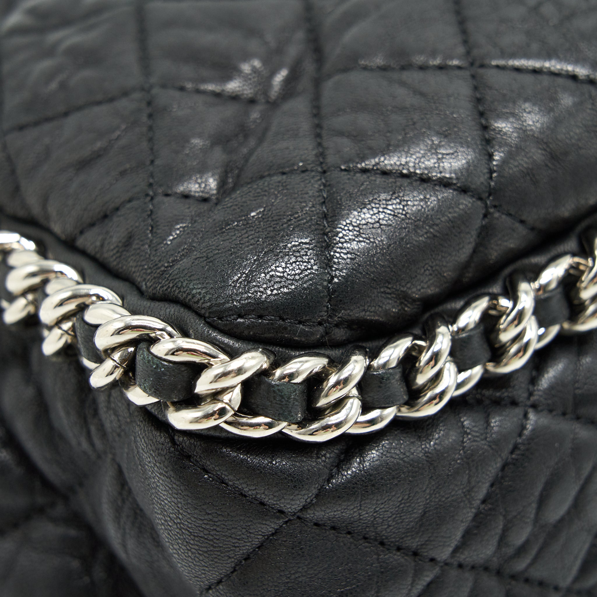 Chanel Quilted Leather With Chain Shoulder Bag XL Black