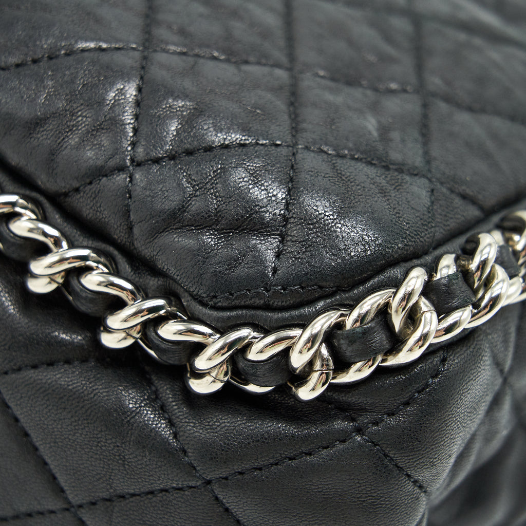 Chanel Quilted Leather With Chain Shoulder Bag XL Black