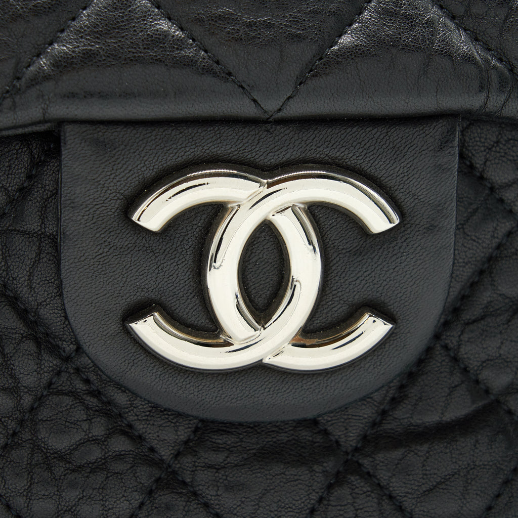 Chanel Quilted Leather With Chain Shoulder Bag XL Black