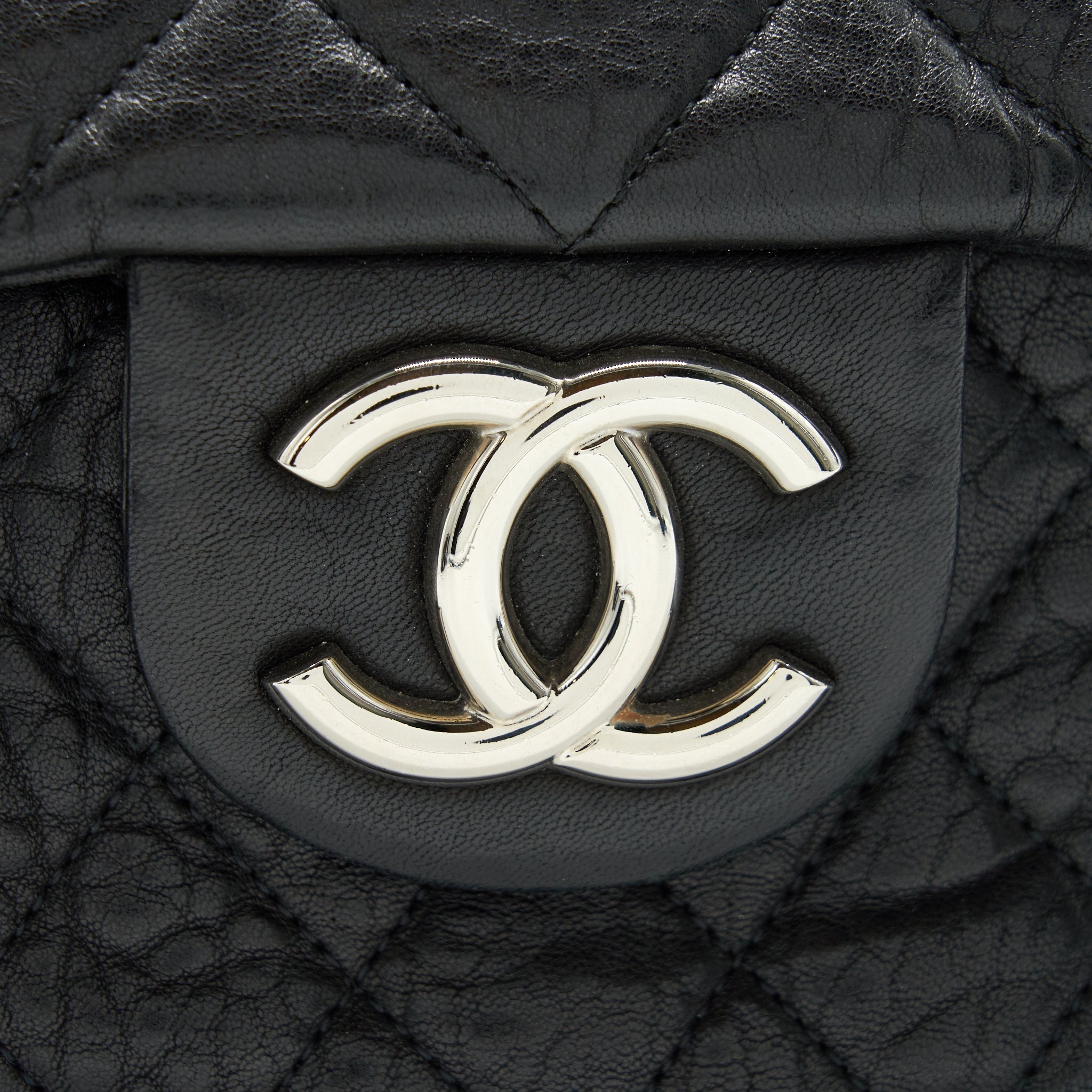 Chanel Quilted Leather With Chain Shoulder Bag XL Black