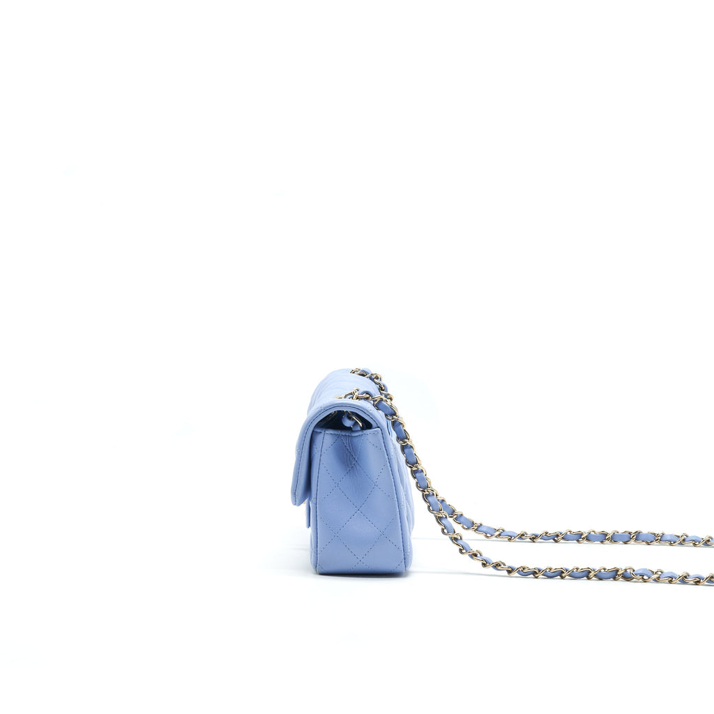 CHANEL LAMBSKIN RECTANGULAR MINI FLAP BAG IN ICE BLUE