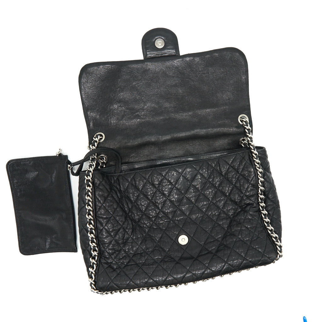 Chanel Quilted Leather With Chain Shoulder Bag XL Black