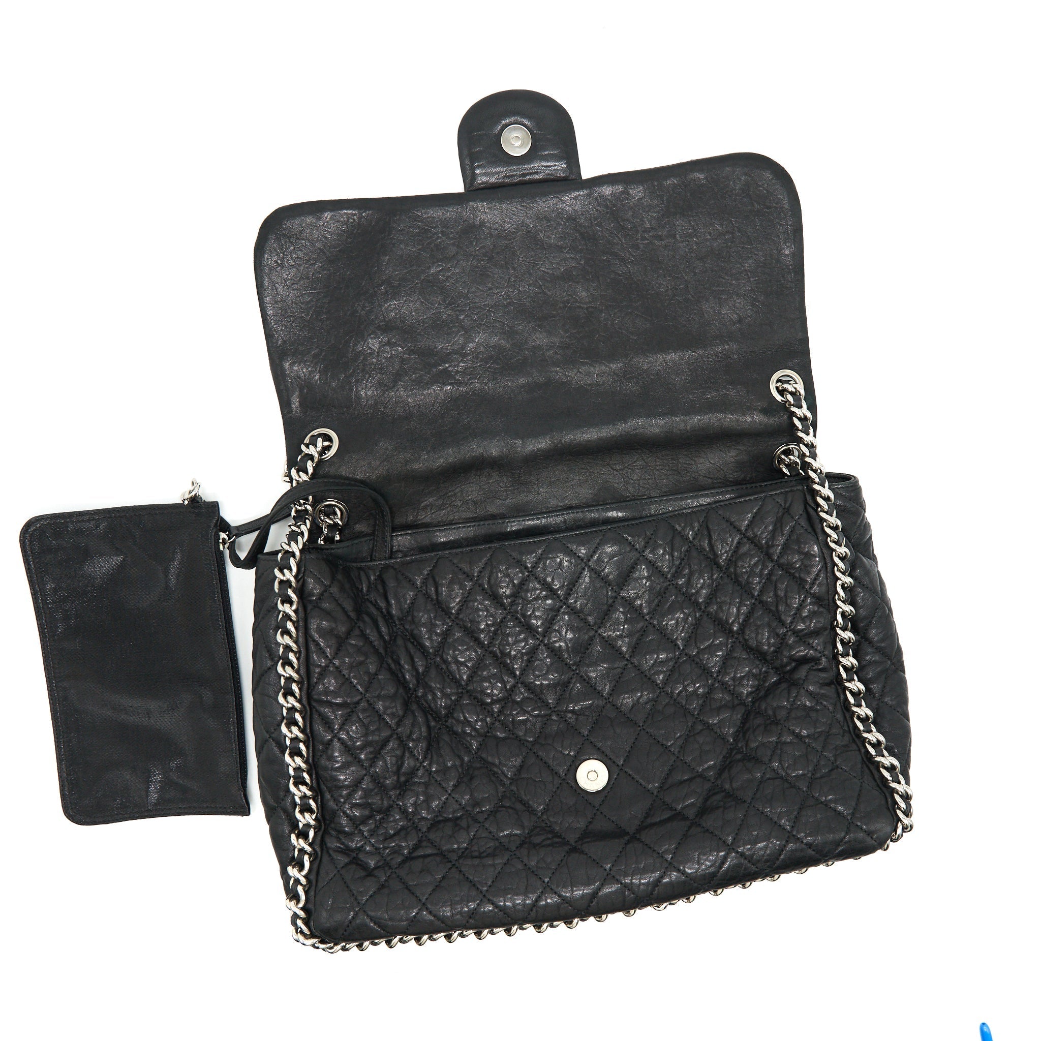 Chanel Quilted Leather With Chain Shoulder Bag XL Black