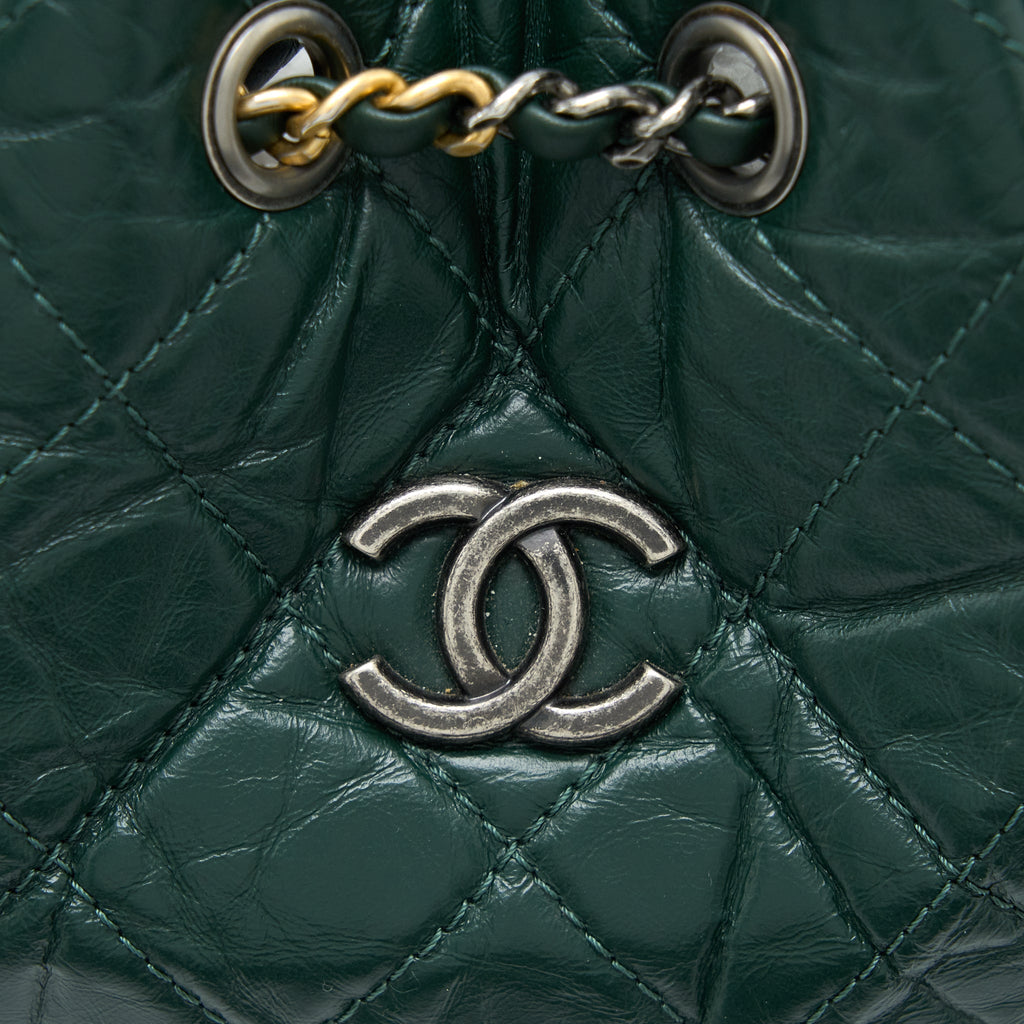 Chanel Small Gabrielle Backpack Calfskin Dark Green Multicolour Hardware