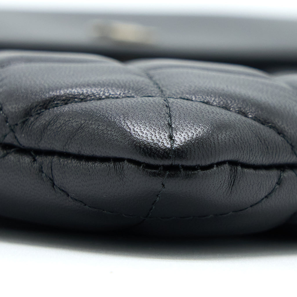Chanel Quilted Zip and Flap Pouch/Clutch Large Model Lambskin Black L