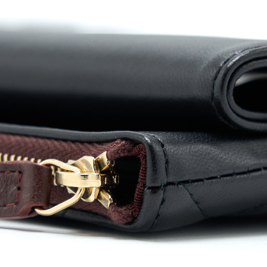 Chanel Quilted Zip and Flap Pouch/Clutch Large Model Lambskin Black L