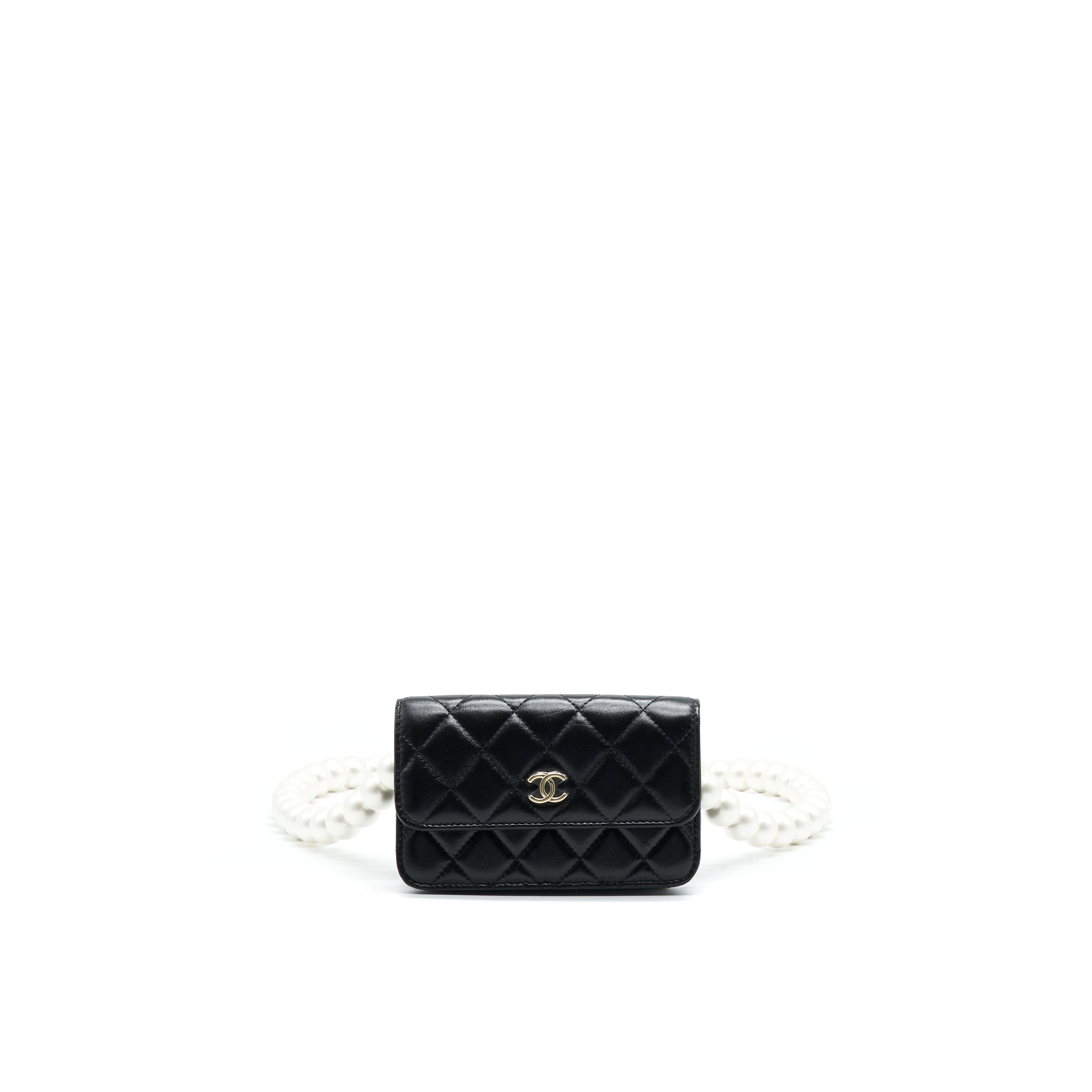 Chanel Giant Pearl Clutch With Chain Calfskin Black L
