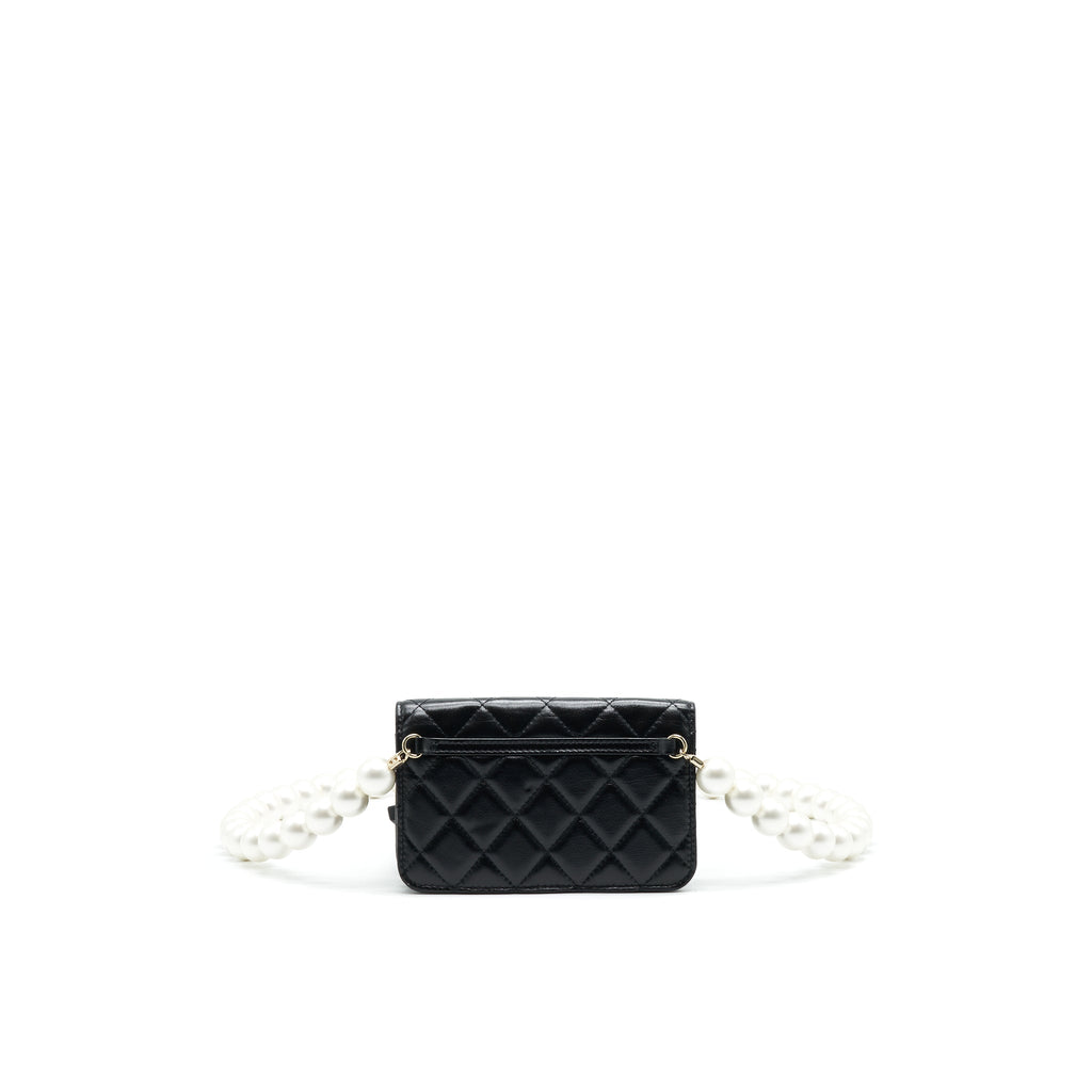 Chanel Giant Pearl Clutch With Chain Calfskin Black L