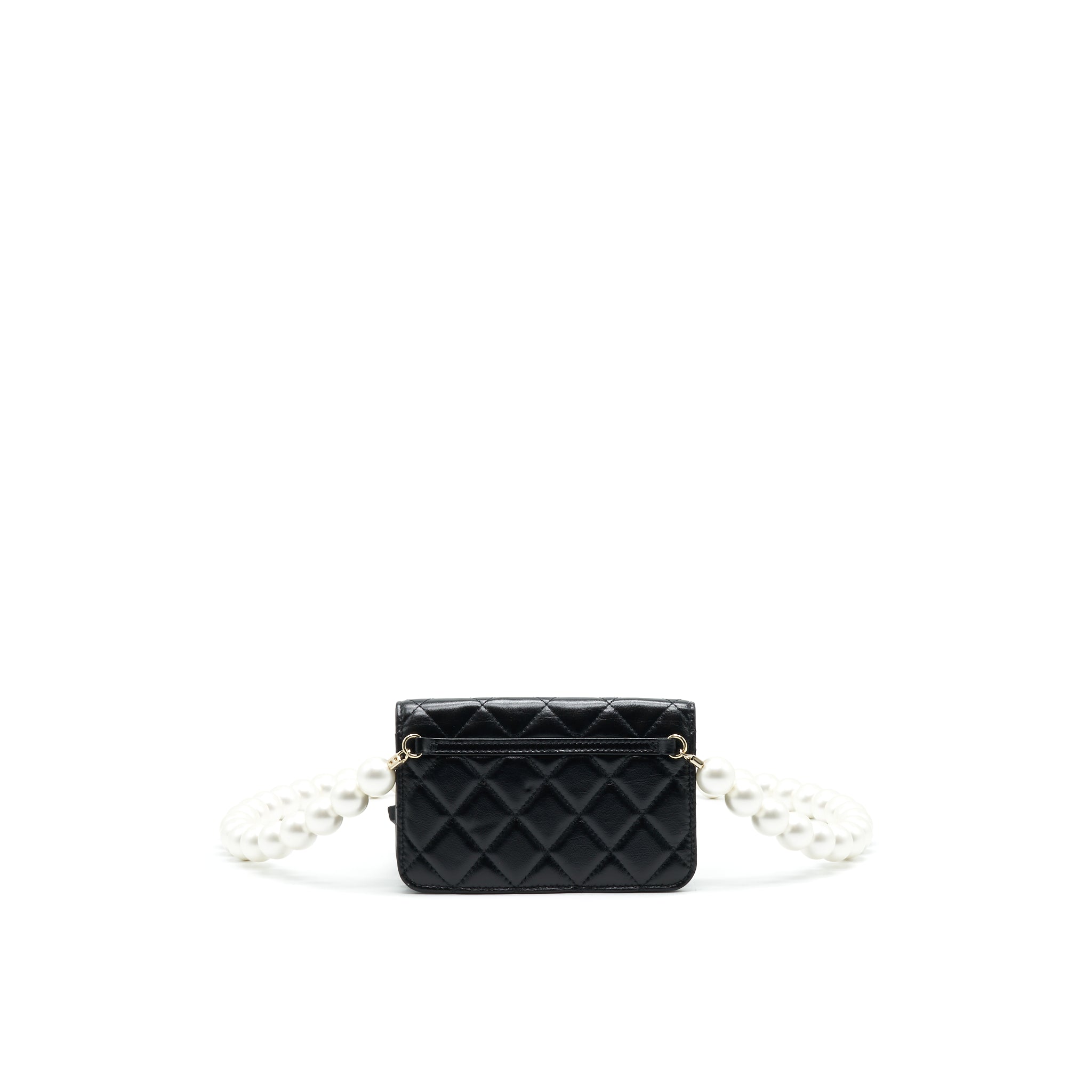Chanel Giant Pearl Clutch With Chain Calfskin Black L
