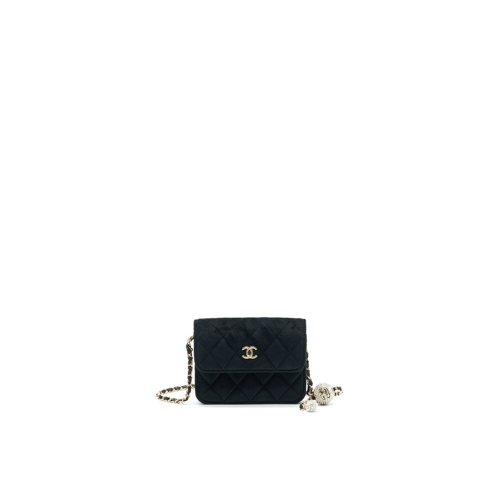Chanel Velvet Pearl Crush Mini Belt Bag Black with L