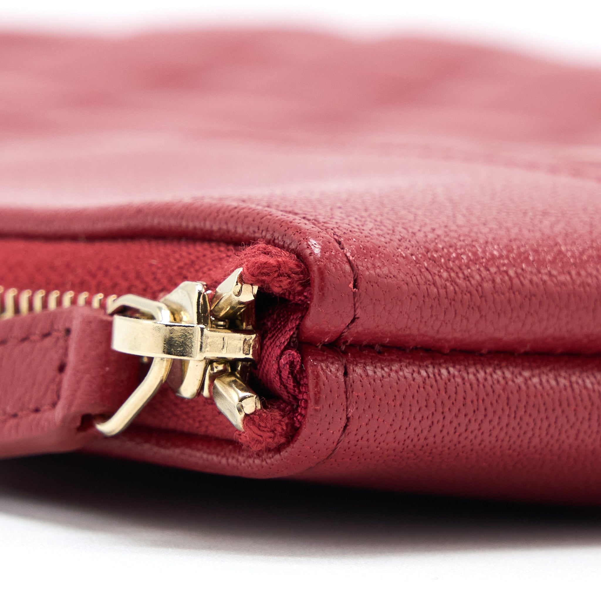 Chanel CC Logo Quilted Zip Pouch/Clutch Calfskin Red