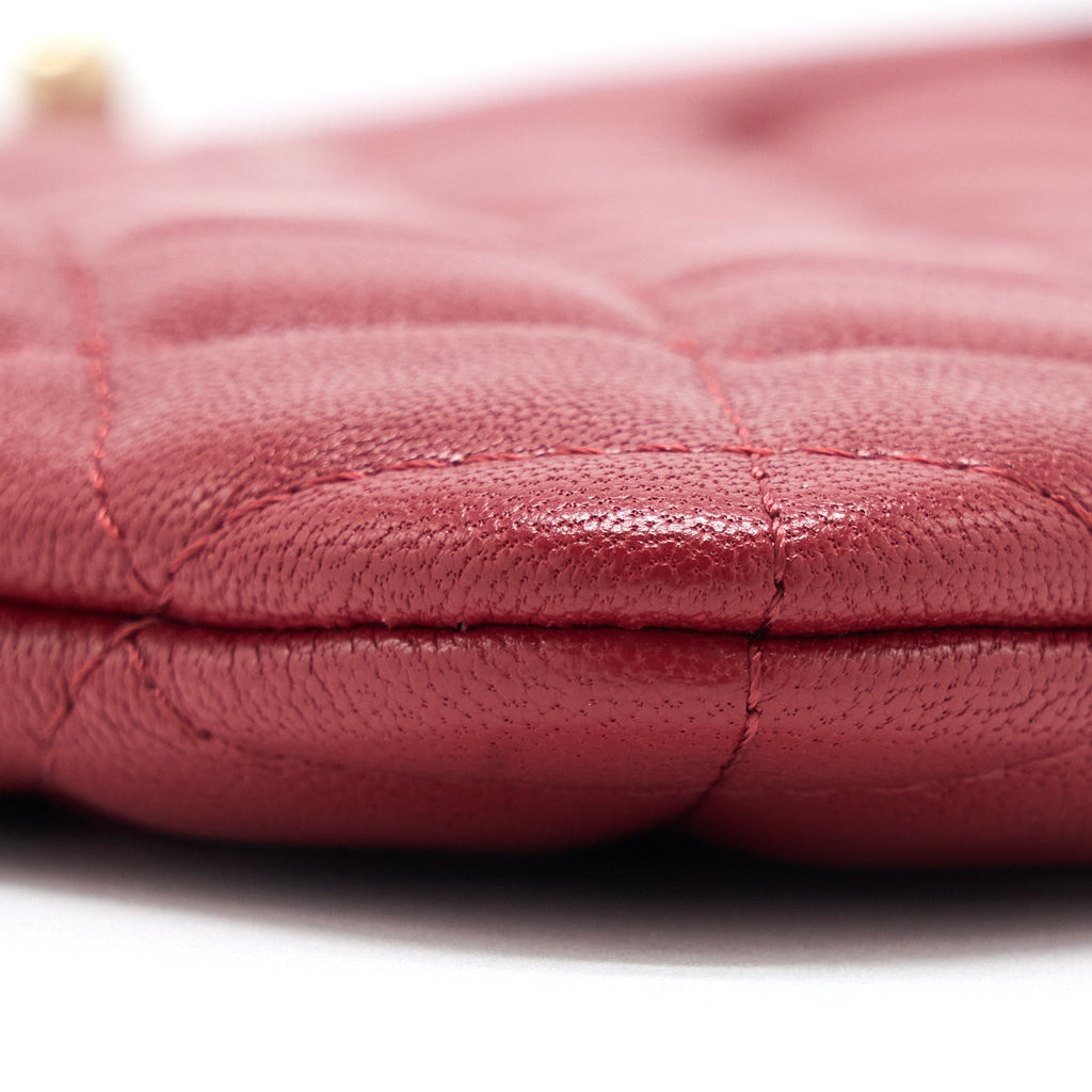 Chanel CC Logo Quilted Zip Pouch/Clutch Calfskin Red