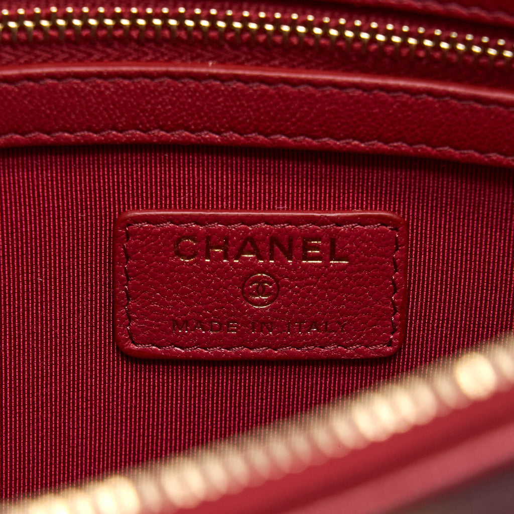 Chanel CC Logo Quilted Zip Pouch/Clutch Calfskin Red