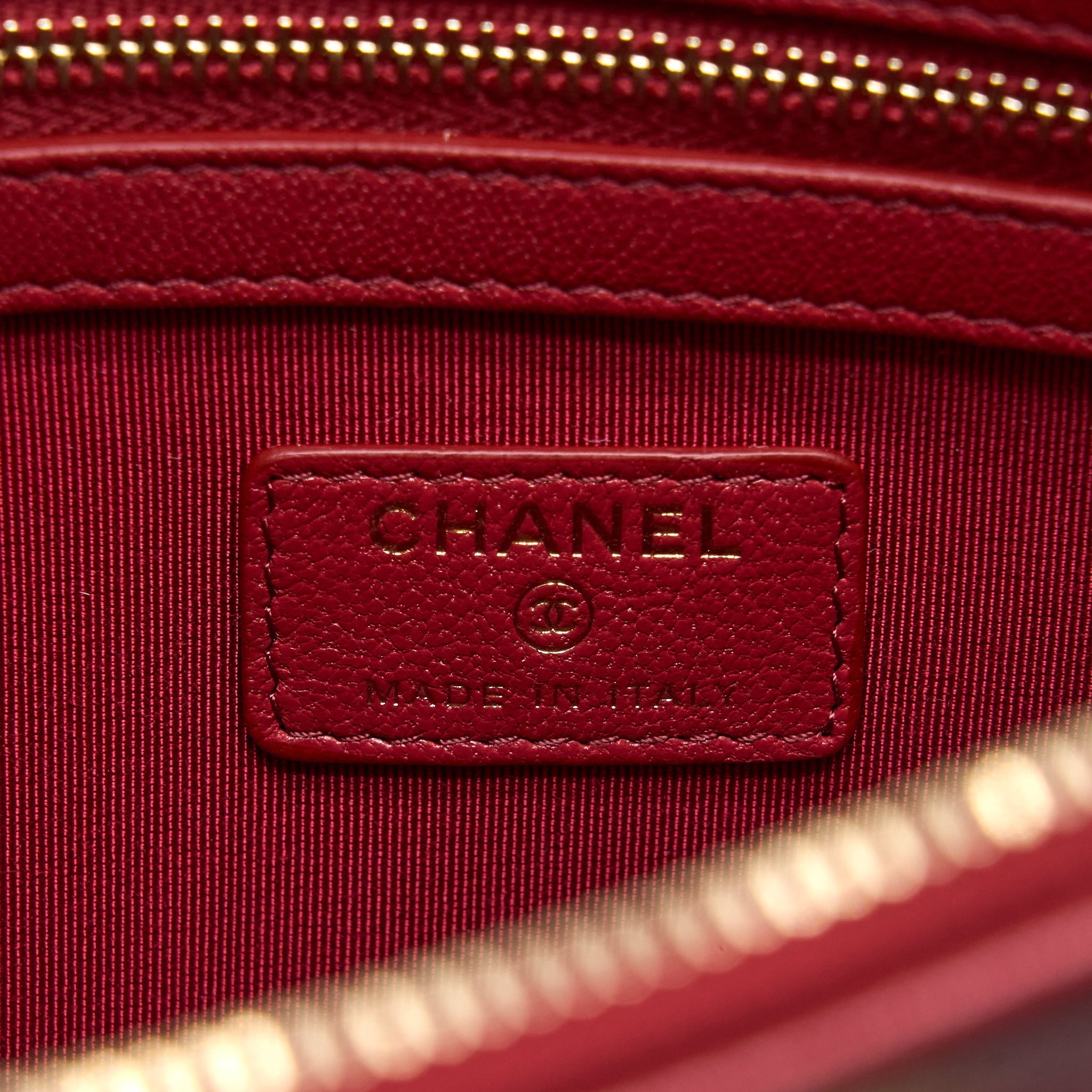 Chanel CC Logo Quilted Zip Pouch/Clutch Calfskin Red