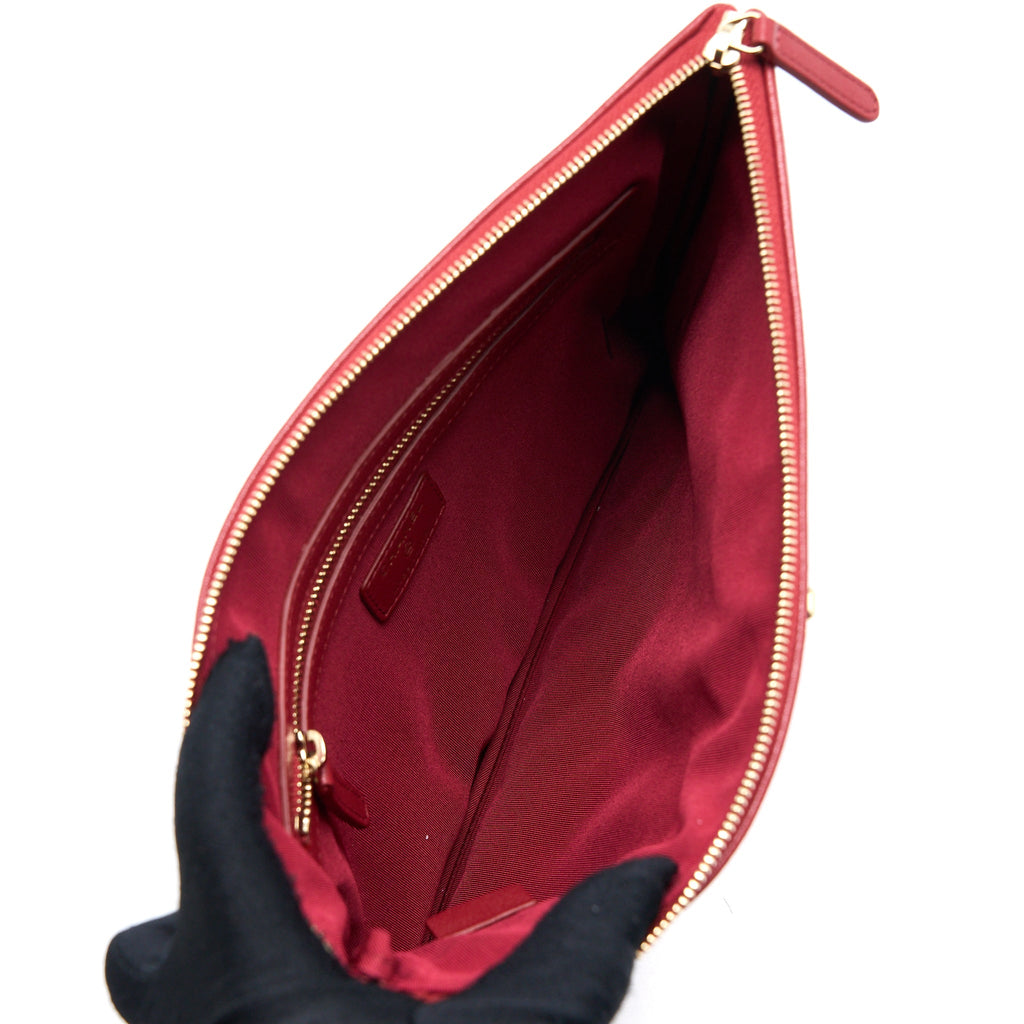 Chanel CC Logo Quilted Zip Pouch/Clutch Calfskin Red