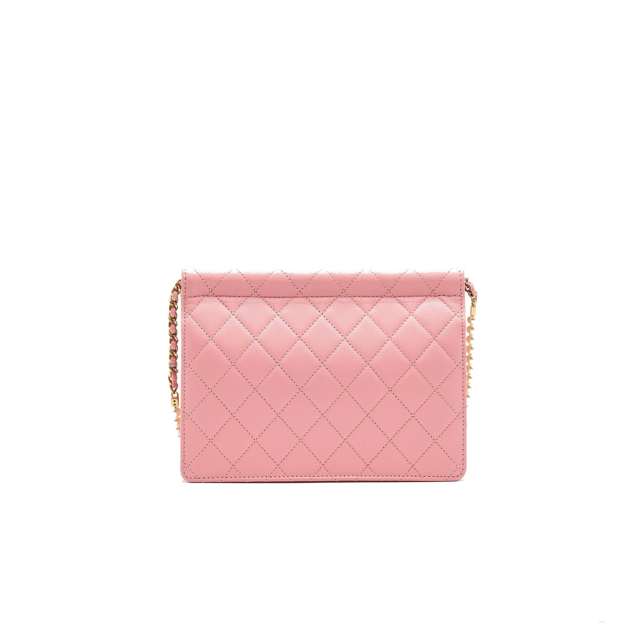 Chanel quilted Pearl Chain Goat Skin flap Bag PINK