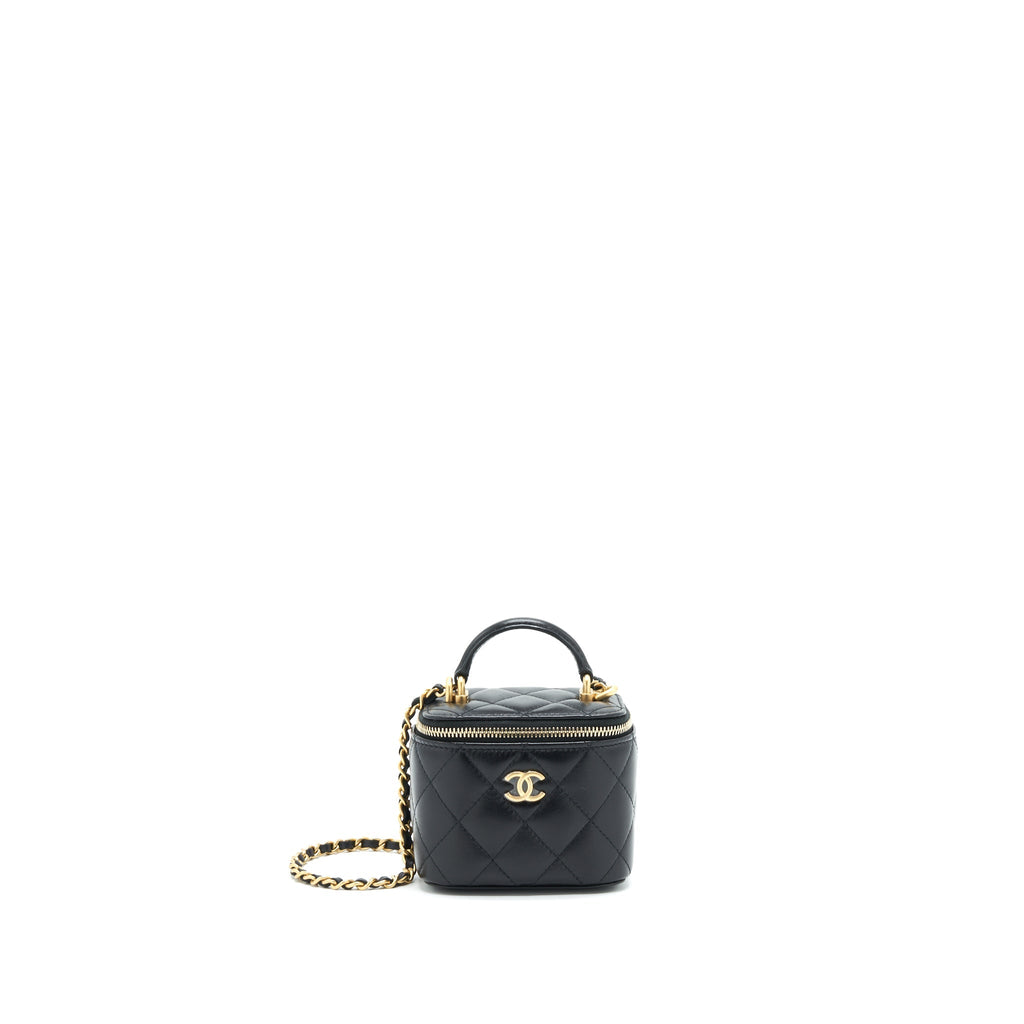 Chanel Small Handle Vanity With Chain  Lambskin Black