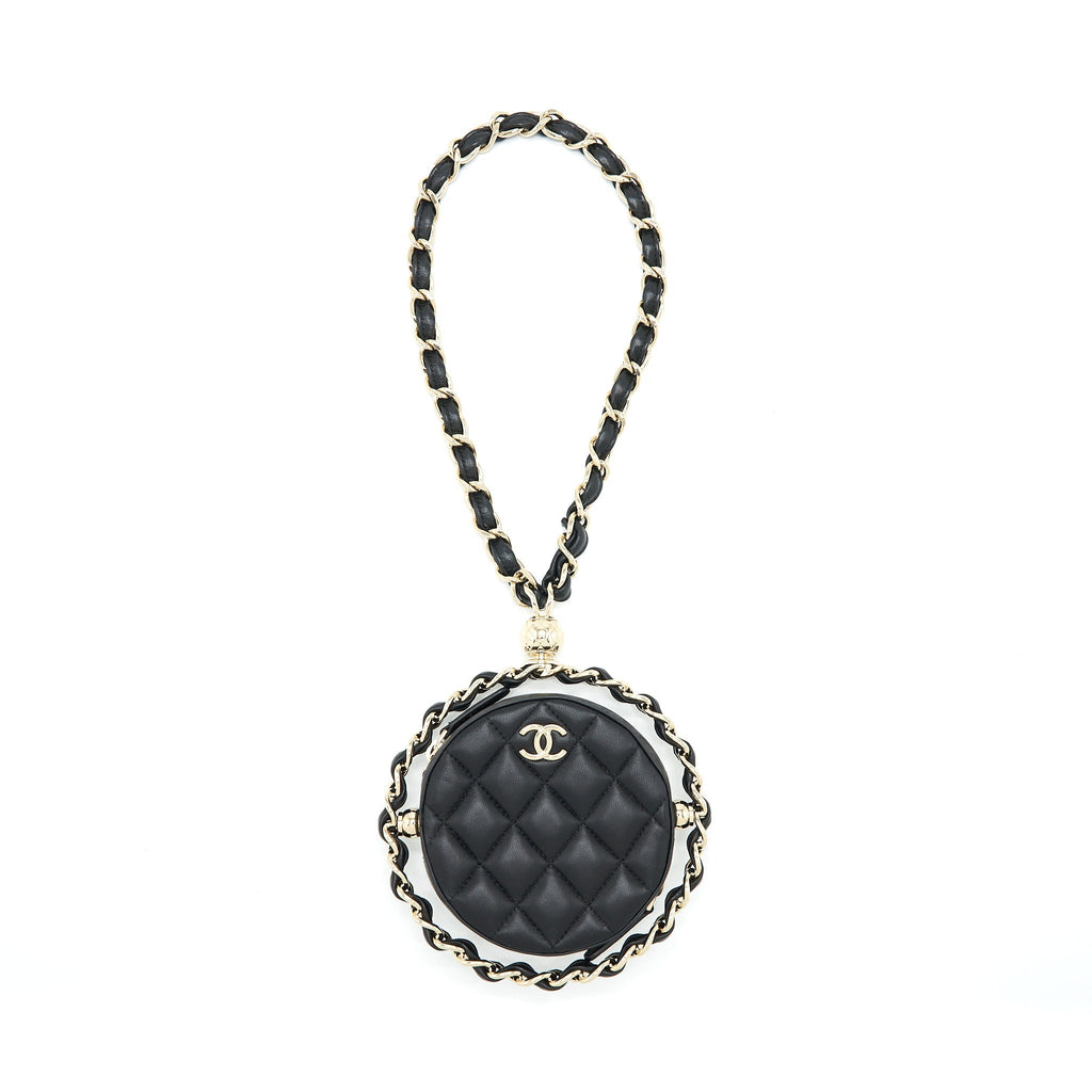 Chanel Round Clutch With Chain Lambskin Black L