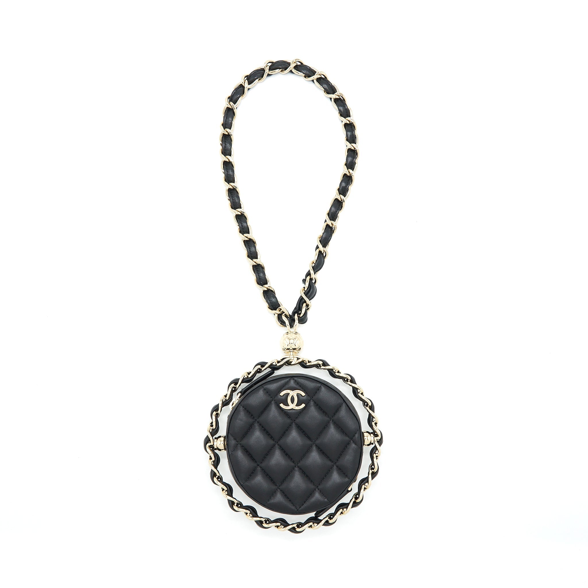Chanel Round Clutch With Chain Lambskin Black L