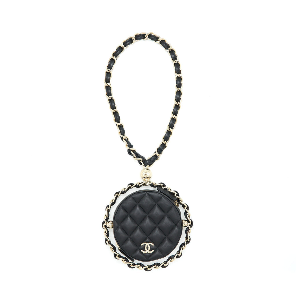 Chanel Round Clutch With Chain Lambskin Black L