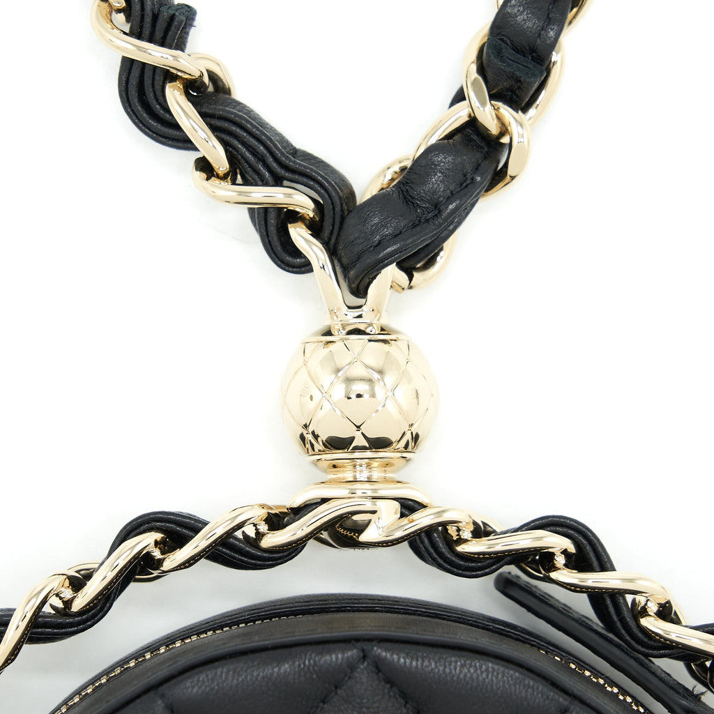 Chanel Round Clutch With Chain Lambskin Black L