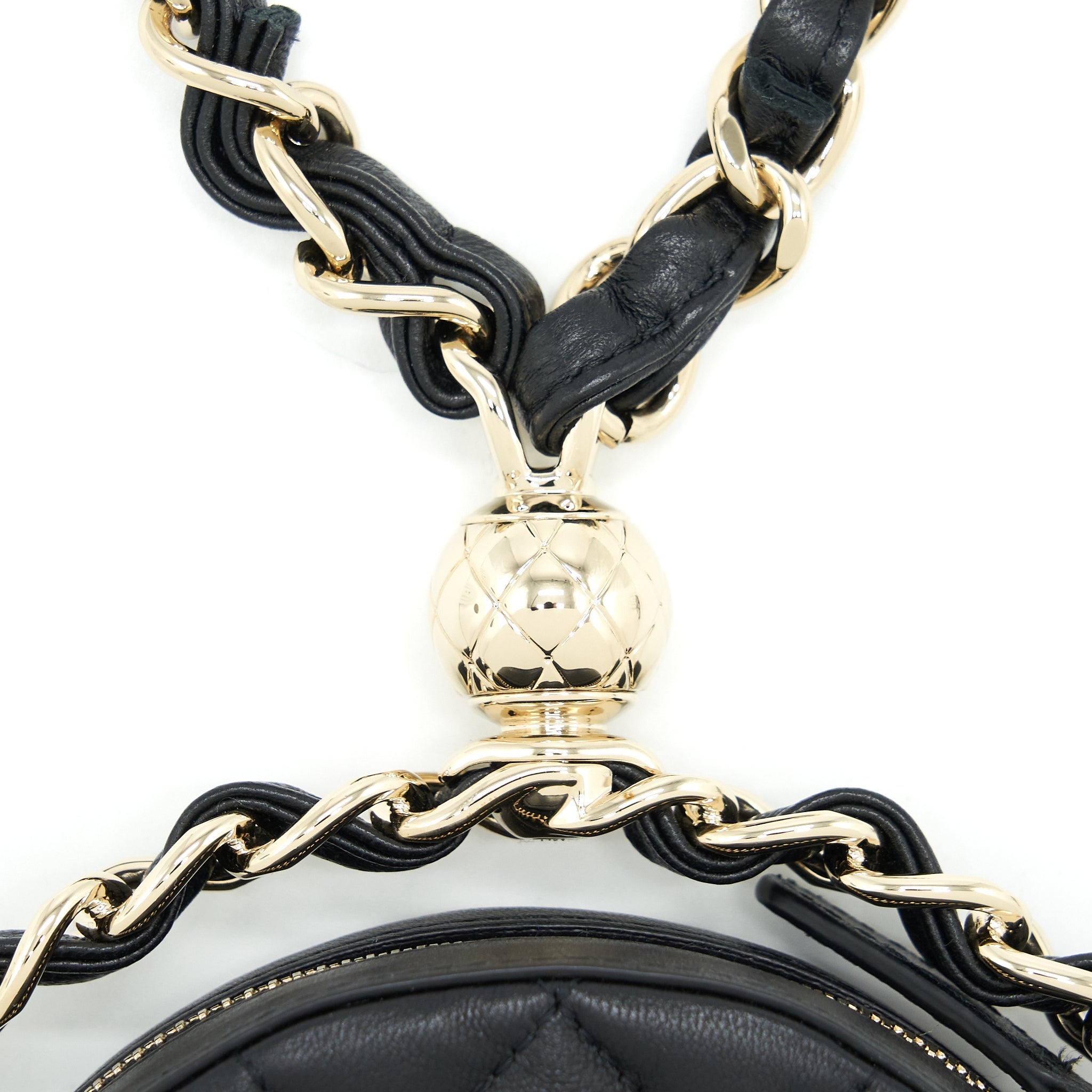 Chanel Round Clutch With Chain Lambskin Black L