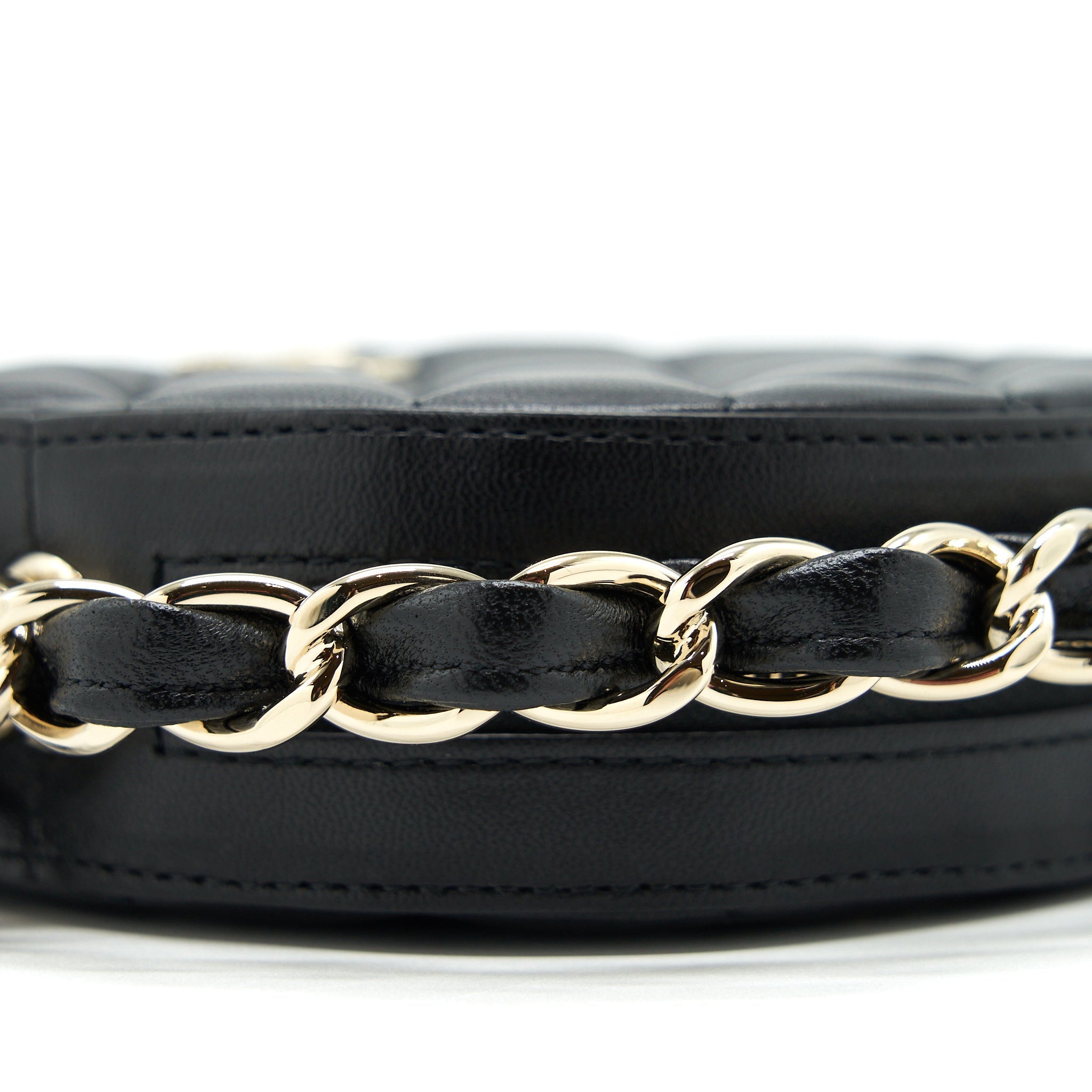 Chanel Round Clutch With Chain Lambskin Black L