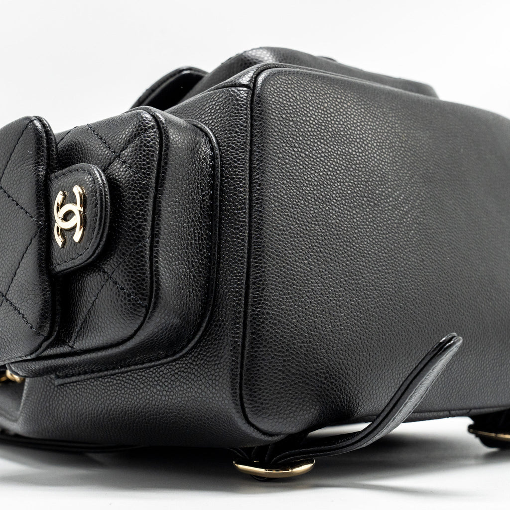 Chanel Triple Pocket Backpack Caviar Black L (Microchip)