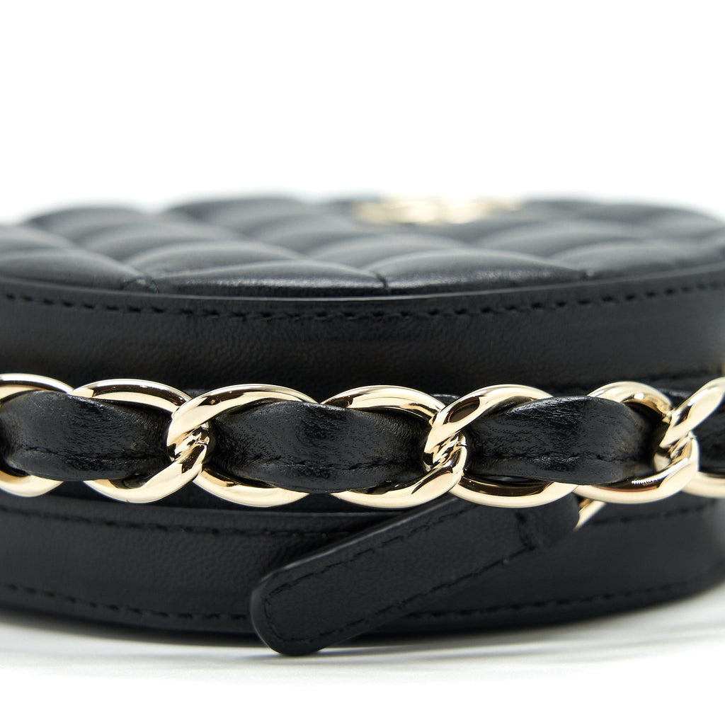 Chanel Round Clutch With Chain Lambskin Black L