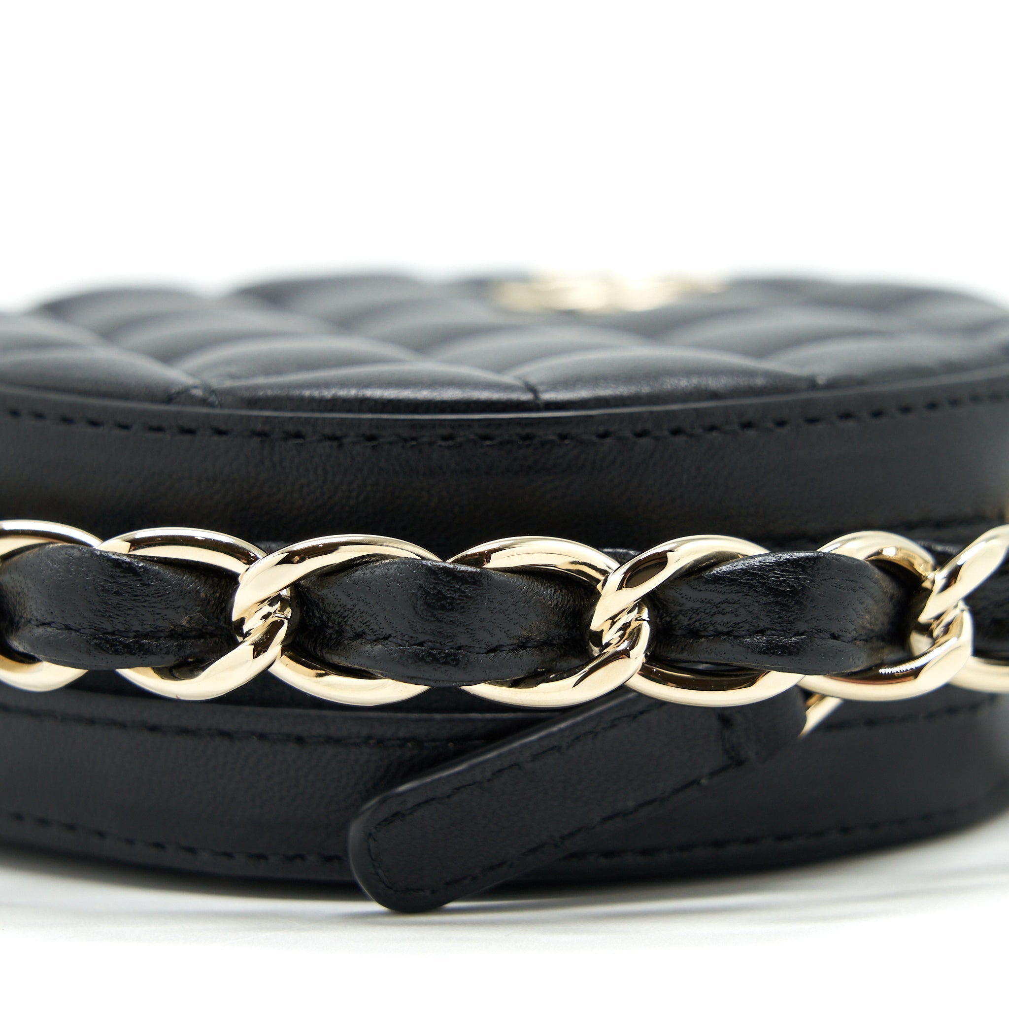Chanel Round Clutch With Chain Lambskin Black L