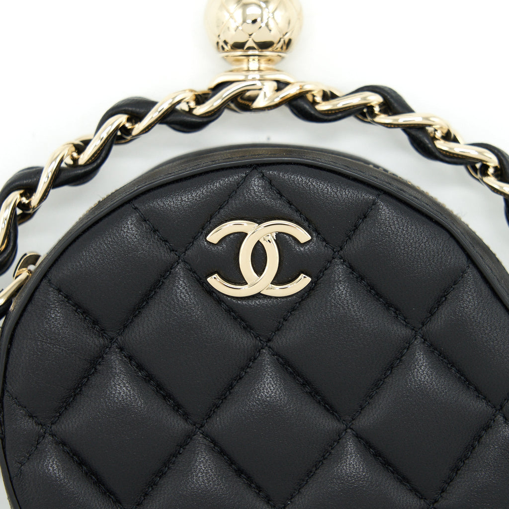 Chanel Round Clutch With Chain Lambskin Black L