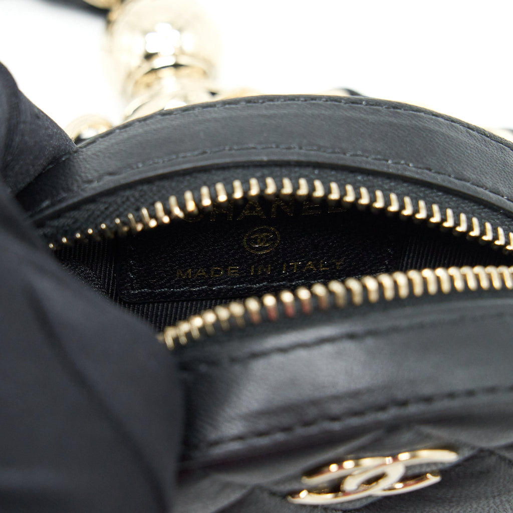 Chanel Round Clutch With Chain Lambskin Black L