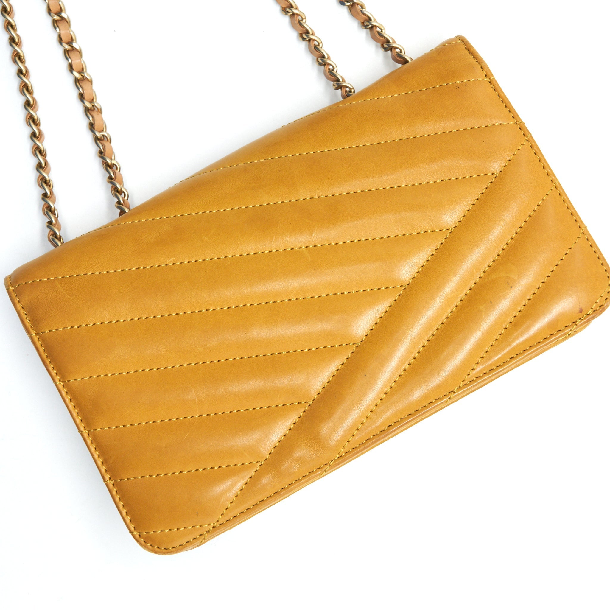 Chanel Chevron Envelope Flap Bag With Chain in Yellow