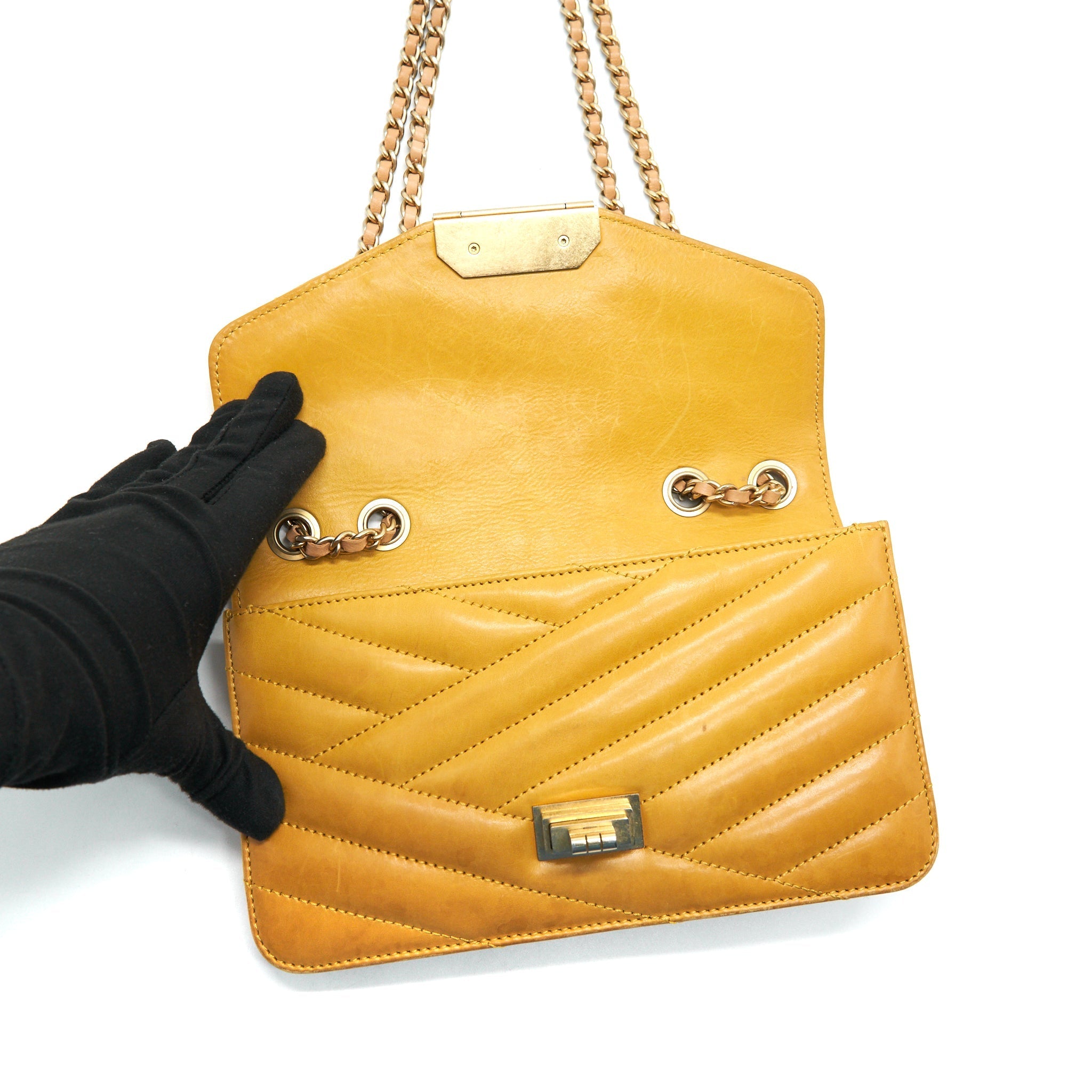 Chanel Chevron Envelope Flap Bag With Chain in Yellow