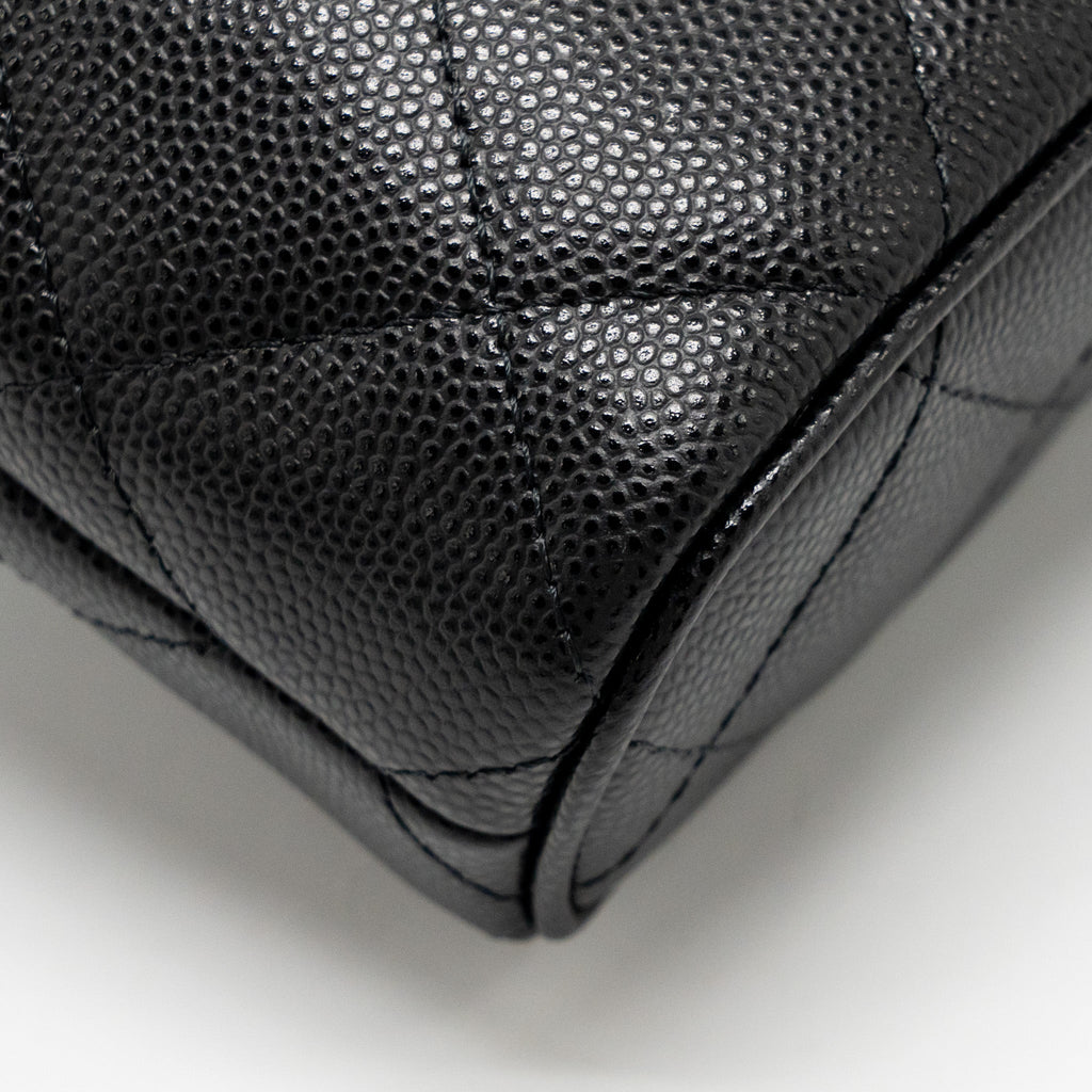 Chanel fold flap vanity clutch with chain caviar black