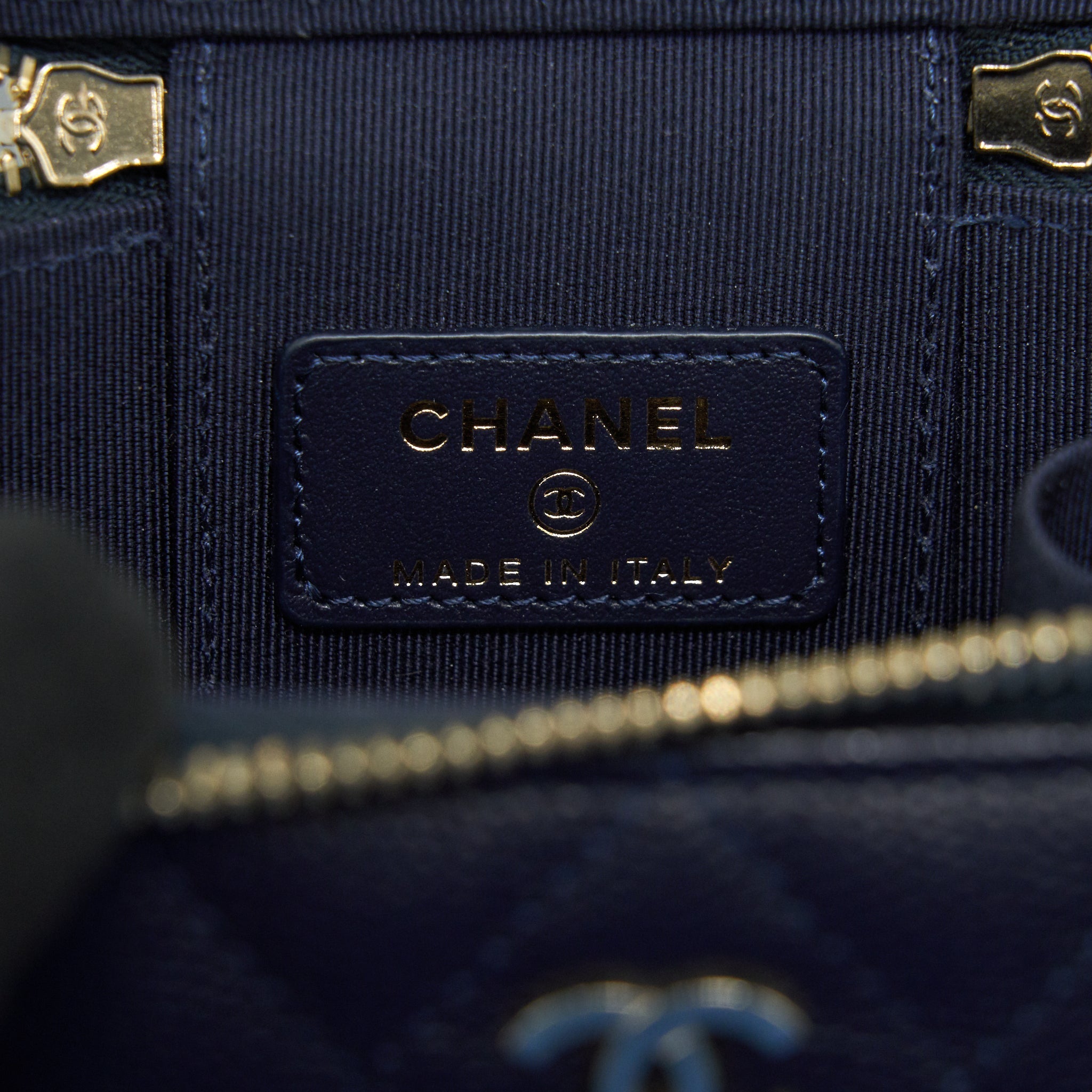 Chanel Small Vanity with Chain Navy Blue with L