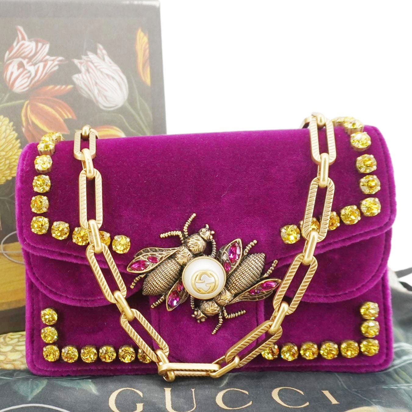 Gucci Velvet Crystal Bee Broadway 489218